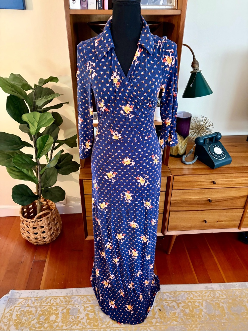 Modcloth Navy Floral Wrap Maxi Dress